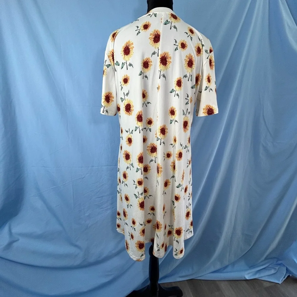 Molerani T Shirt Dress Women XL White Sunflower Print Stretch Round Neck Comfort
